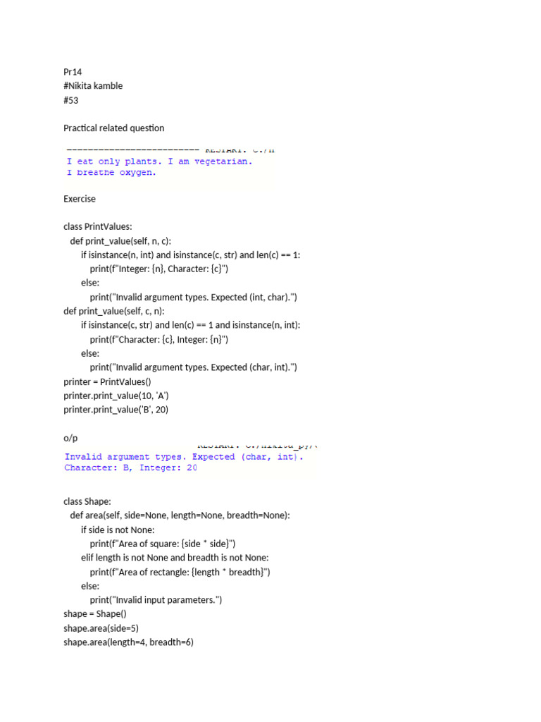 Python Class Examples and Outputs | PDF