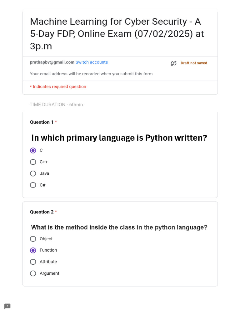 Machine Learning For Cyber Security - A 5-Day FDP, Online Exam (07!02 ...