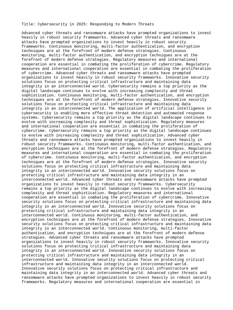 Cybersecurity in 2025 Responding To Modern Threats | PDF | Security ...