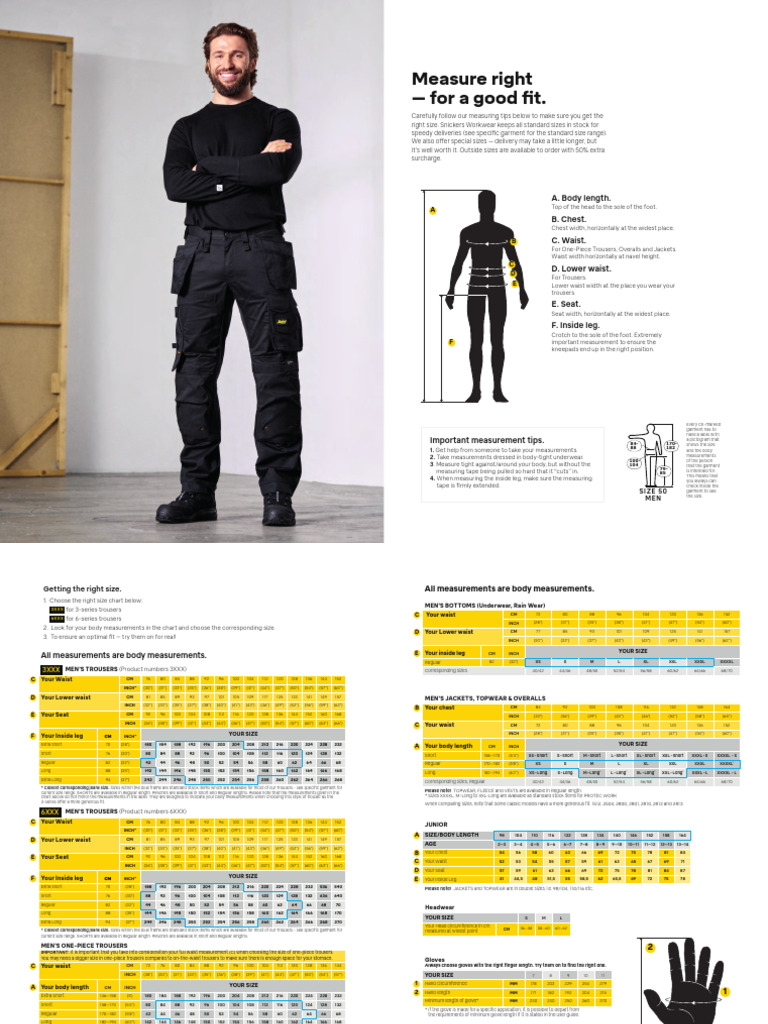 Snickers Trousers Size Guide | PDF | Trousers | Waist