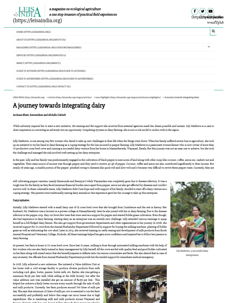 A Journey Towards Integrating Dairy - LEISA INDIA | PDF | Farms | Dairy