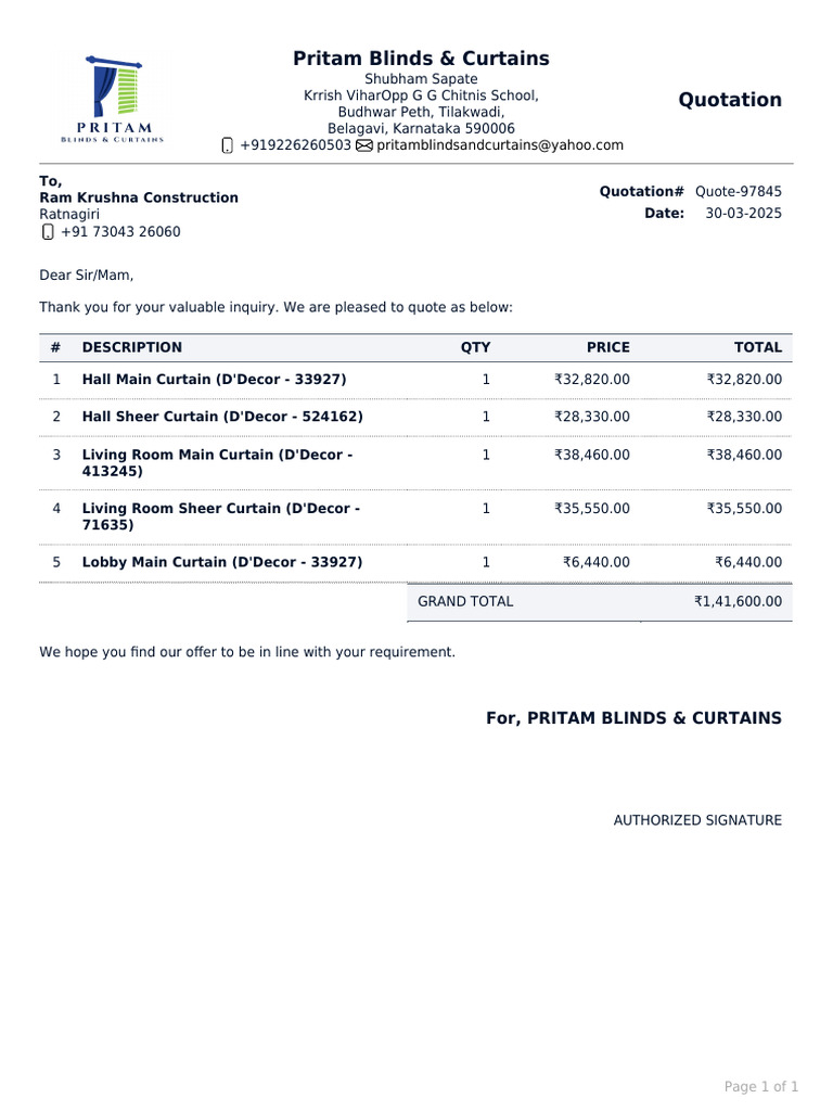 For, Pritam Blinds & Curtains | PDF