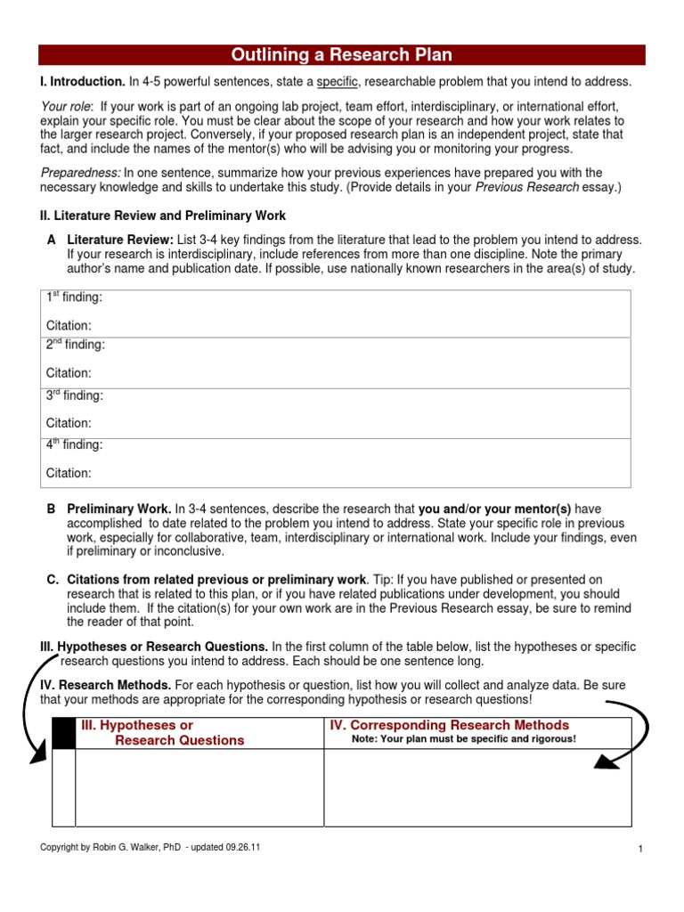 Outline Research Plan | PDF | Hypothesis | Mentorship