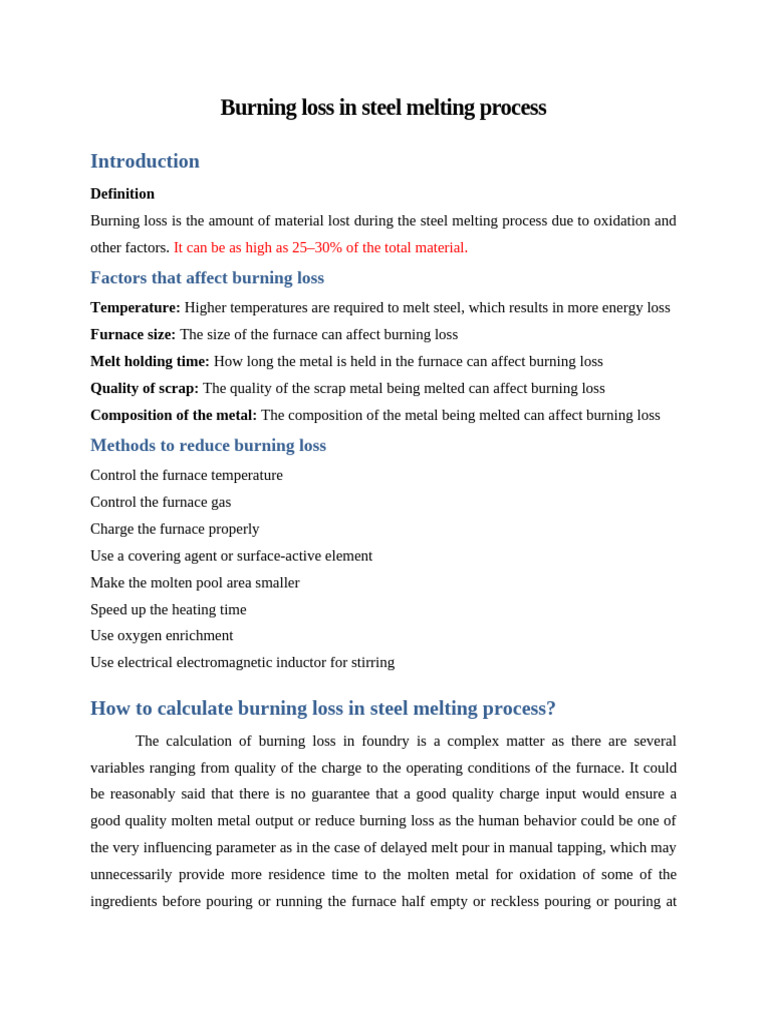 Reducing Burning Loss in Steel Melting | PDF | Combustion | Steel