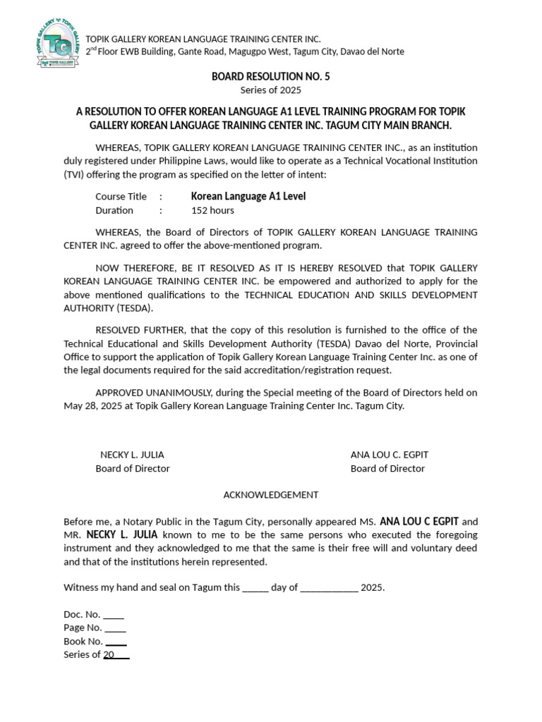 Board Resolution No | PDF