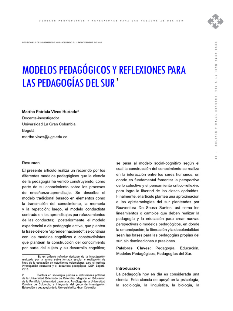 Modelos Pedagógicos del Sur | PDF | Pedagogía | Aprendizaje