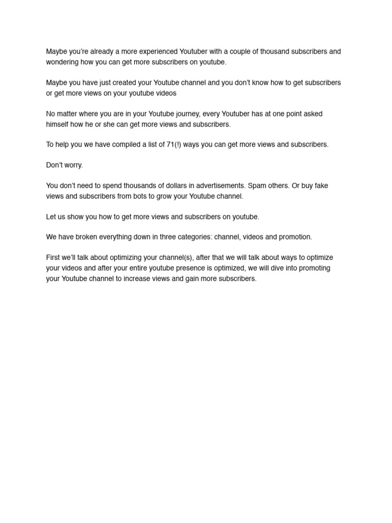 71 Tips to Grow Your YouTube Channel | PDF | You Tube | Cyberspace