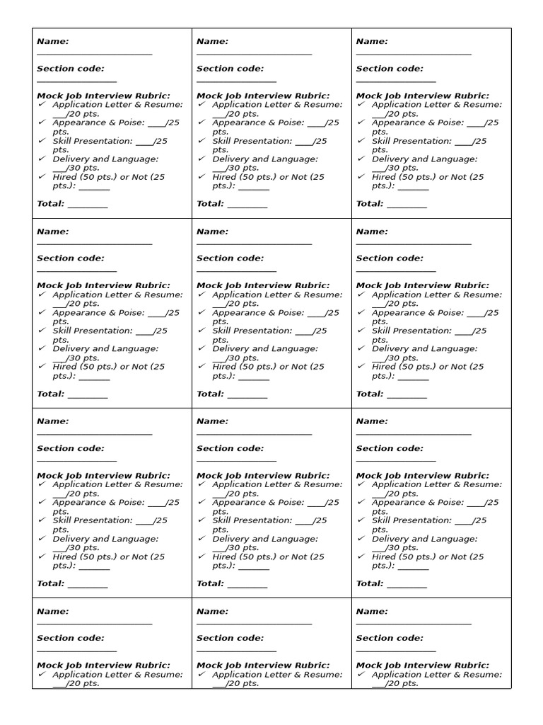 Mock Job Interview Evaluation Rubric | PDF | Résumé | Job Interview
