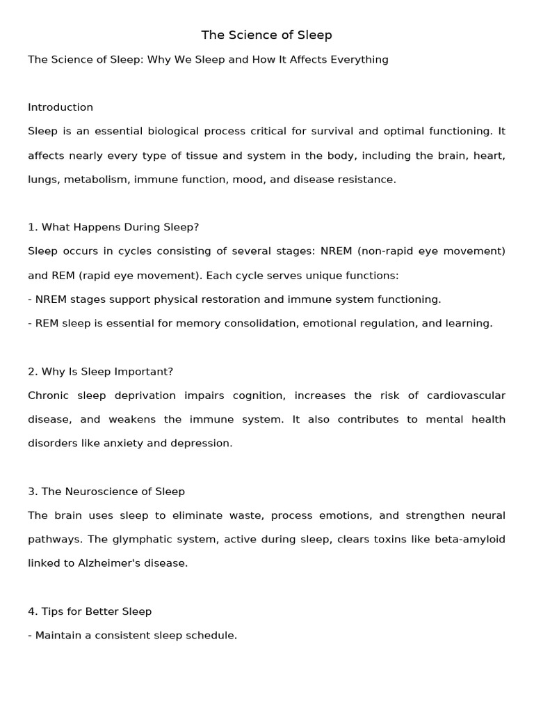 Importance of Sleep for Health | PDF