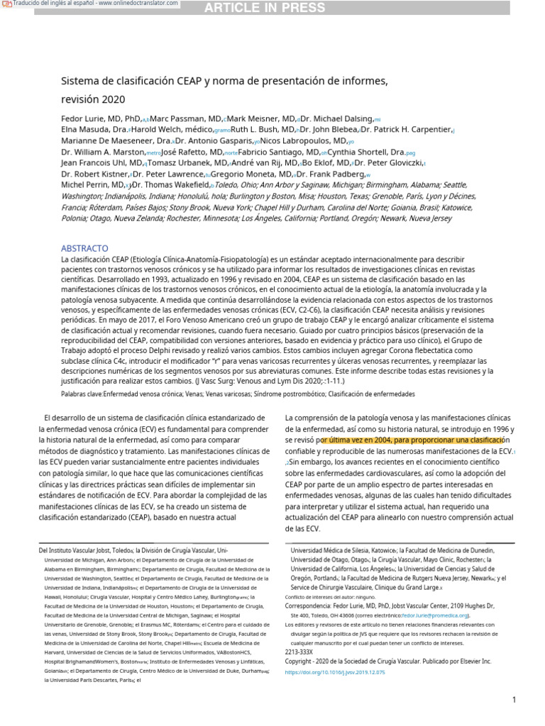 Revisión del sistema CEAP 2020 | PDF | Venas varicosas | Patología