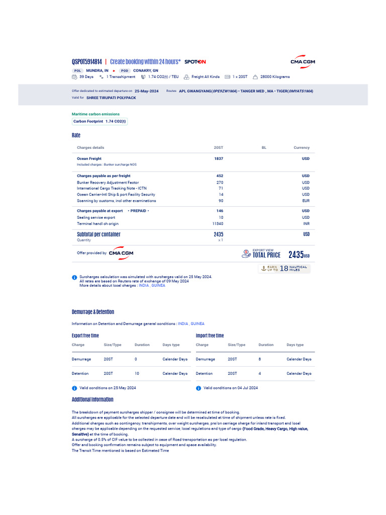 Freight Quote for Mundra to Conakry | PDF | Cargo | Freight Transport