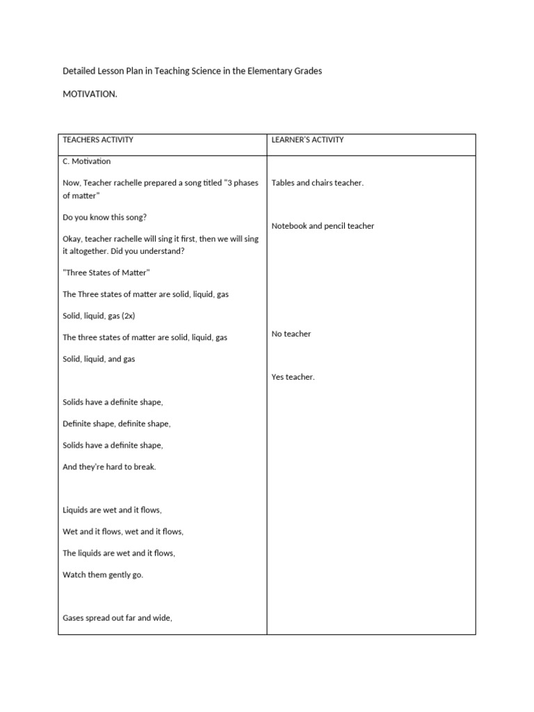 Lesson Plan: Three States of Matter | PDF | Matter | Liquids
