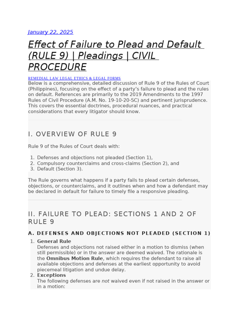 Rule 9: Pleading Failures & Defaults | PDF | Default Judgment | Lawsuit