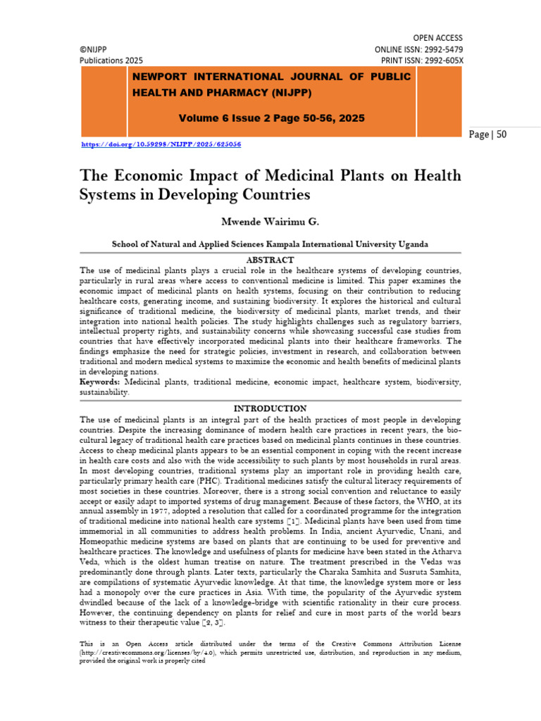 Economic Impact of Medicinal Plants | PDF | Medicinal Plants | Ayurveda