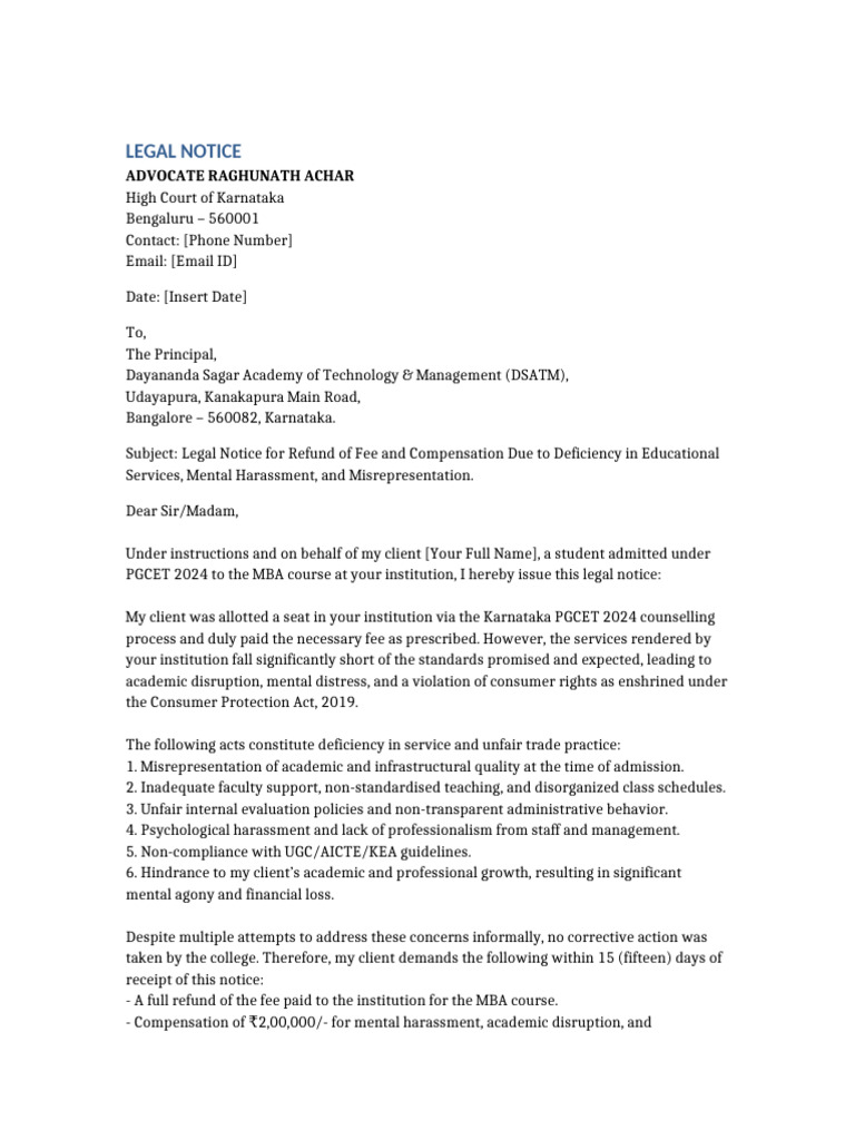 DSATM Fee Refund Legal Notice | PDF
