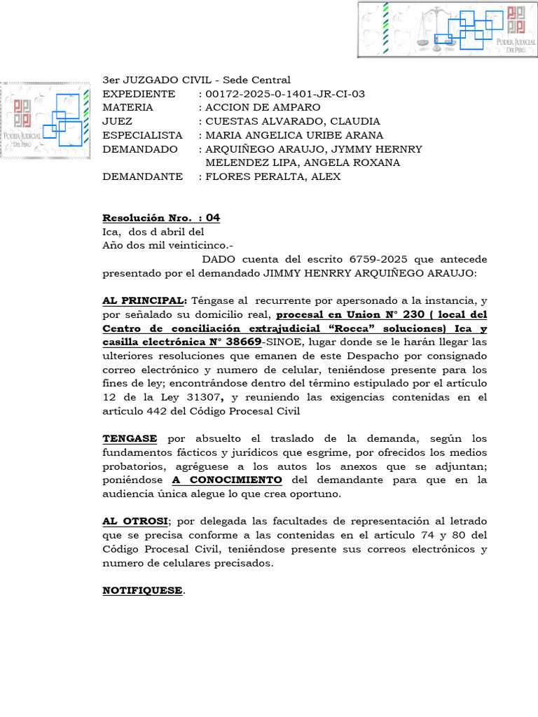 Exp. 00172-2025-0-1401-JR-CI-03 - Resolución - 23520-2025 | PDF