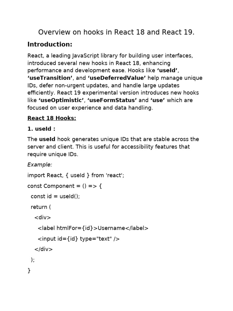 React 18 & 19: New Hooks Overview | PDF | Software | Software Engineering