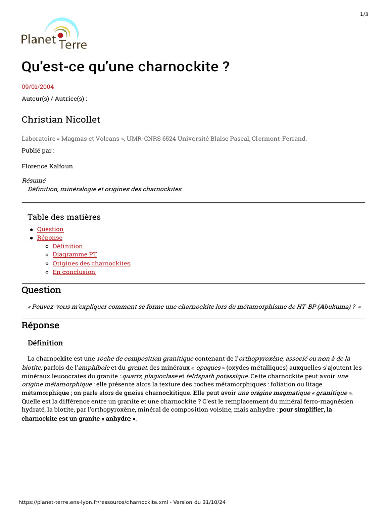 Origines et caractéristiques des charnockites | PDF | Granit | Géologie