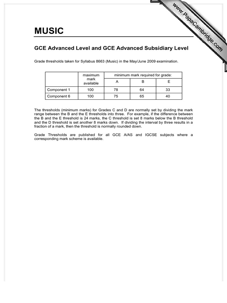 A Level Music Grade Boundaries 2009 | PDF