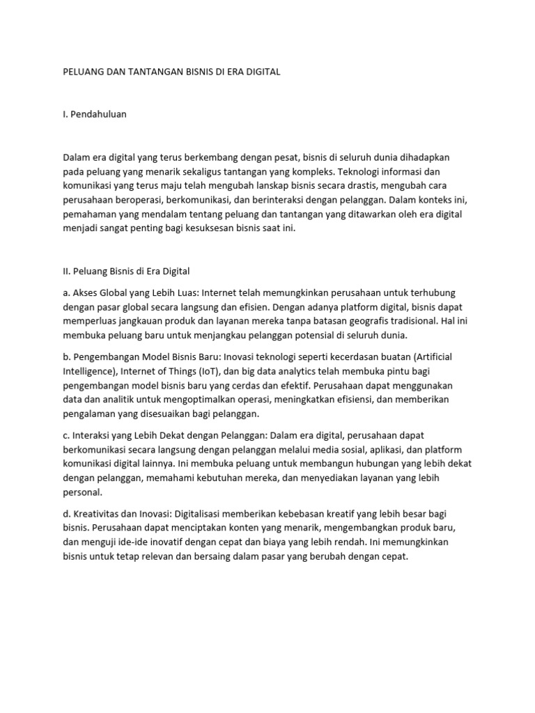 Peluang Dan Tantangan Bisnis Di Era Digital | PDF