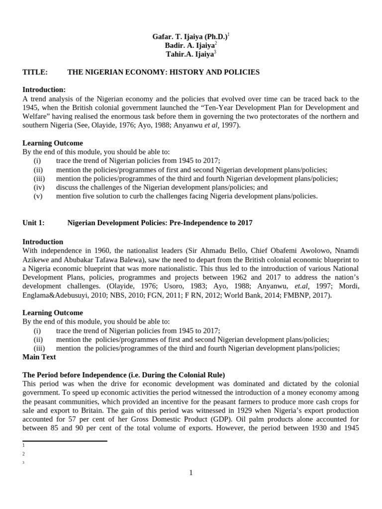 Nigerian Economic Policies Overview | PDF | Cost Of Living | Nigeria