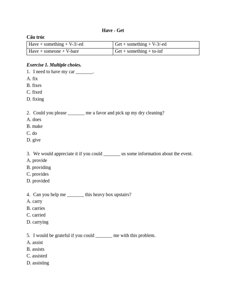 bài tập have - get | PDF
