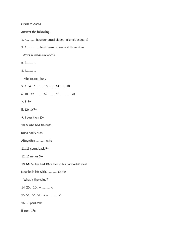 Grade 2 Term 1 Maths Worksheet | PDF