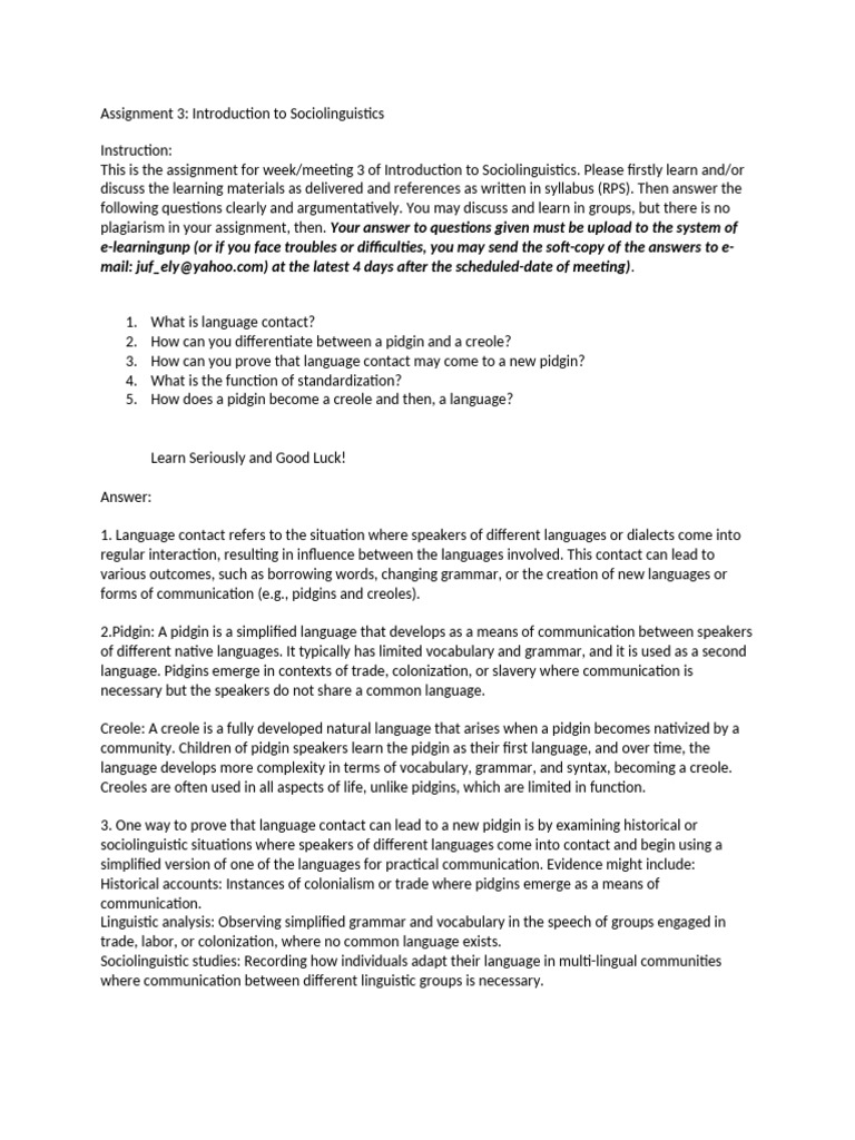 Assignment Week 3-Intr To Socioling | PDF | Sociolinguistics | Linguistics