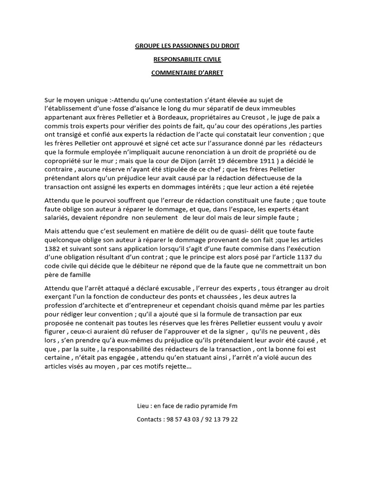 Responsabilité civile : erreur de rédaction | PDF | Justice | Crime et ...