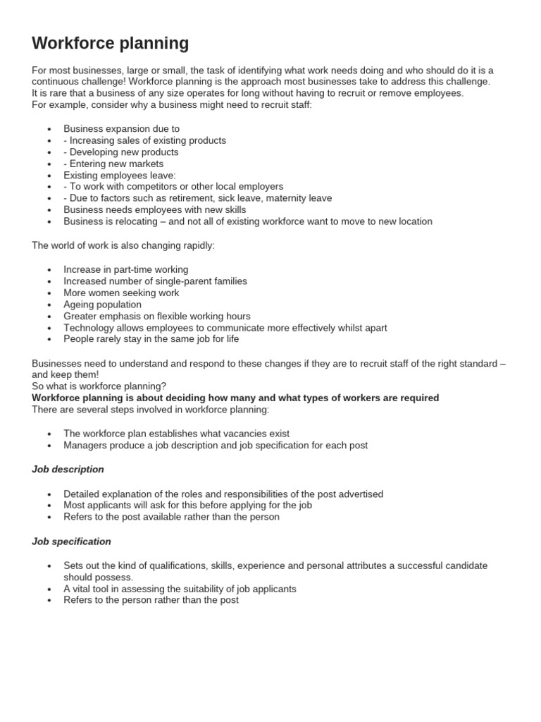 Workforce Planning and Work Load | PDF | Employment | Human Resource ...
