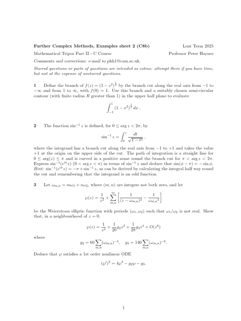 Advanced Mathematical Methods in Complex Analysis | PDF | Mathematical ...