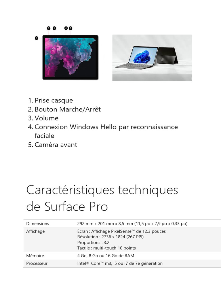 Spécifications techniques de Surface Pro | PDF | Matériel informatique ...