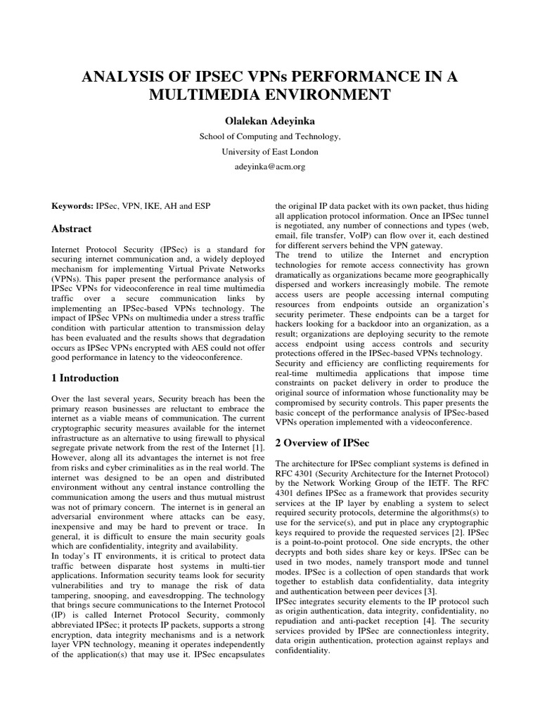 IPSec VPN Performance in Multimedia | PDF | Virtual Private Network ...
