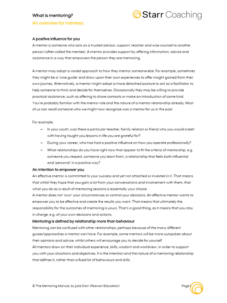 Overview of Mentoring for Mentees | PDF | Mentorship | Social Psychology
