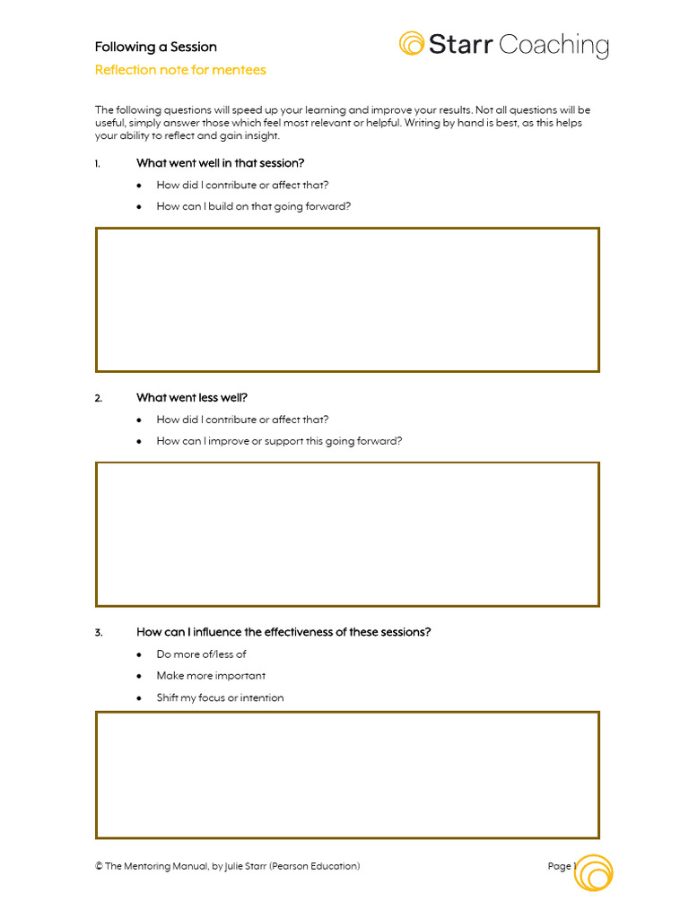 Mentee Reflection Guide After Sessions | PDF