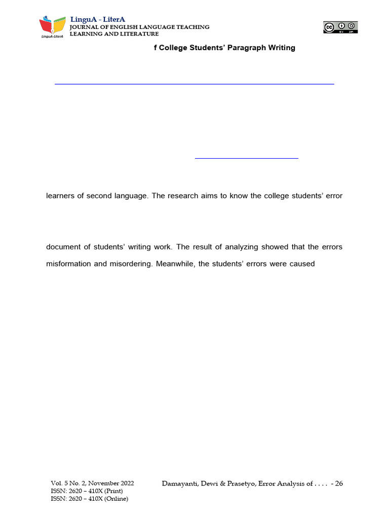 Error Analysis in Student Paragraph Writing | PDF | Second Language ...
