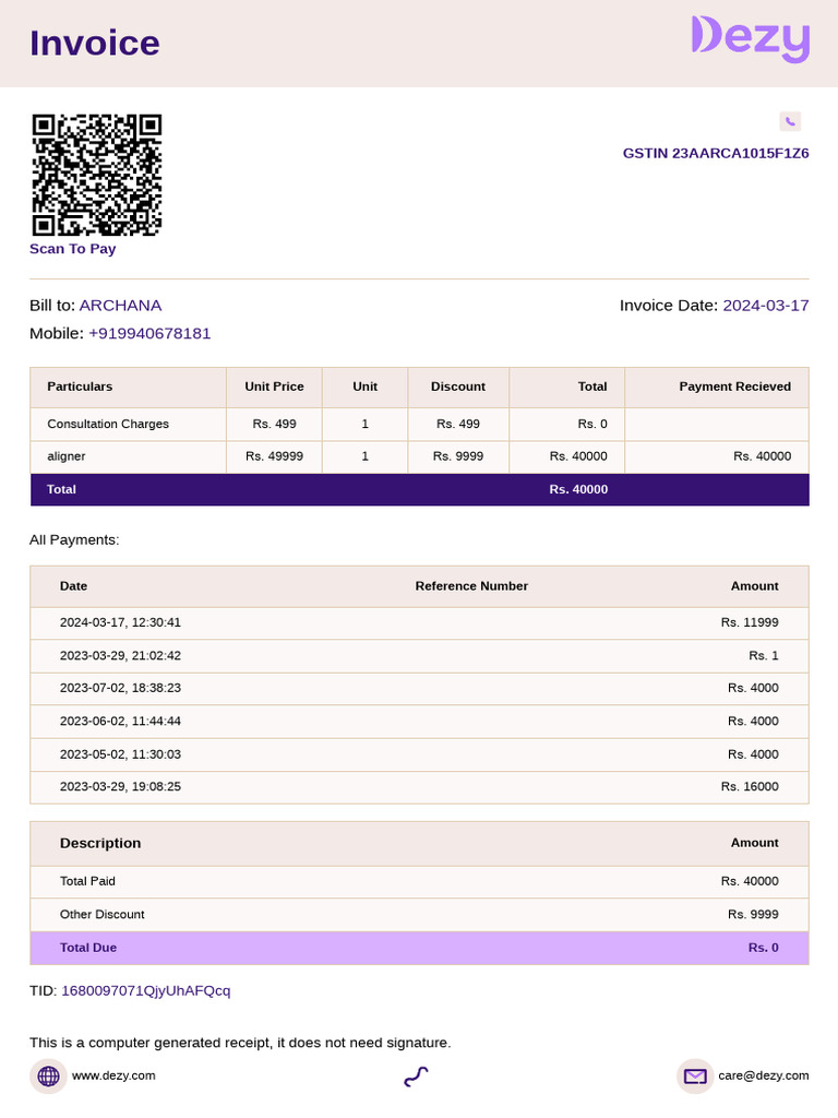 Invoice for Consultation and Aligner | PDF