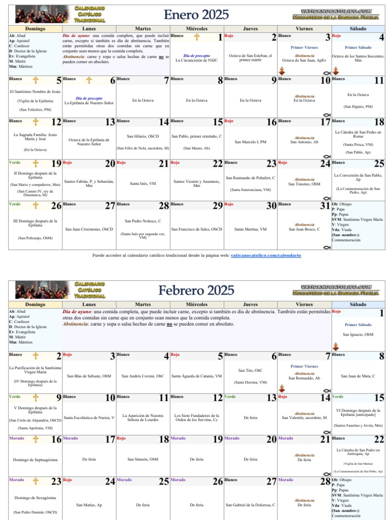 Calendario 2025 Vaticanocatolico Com | PDF | Rápido | Papa