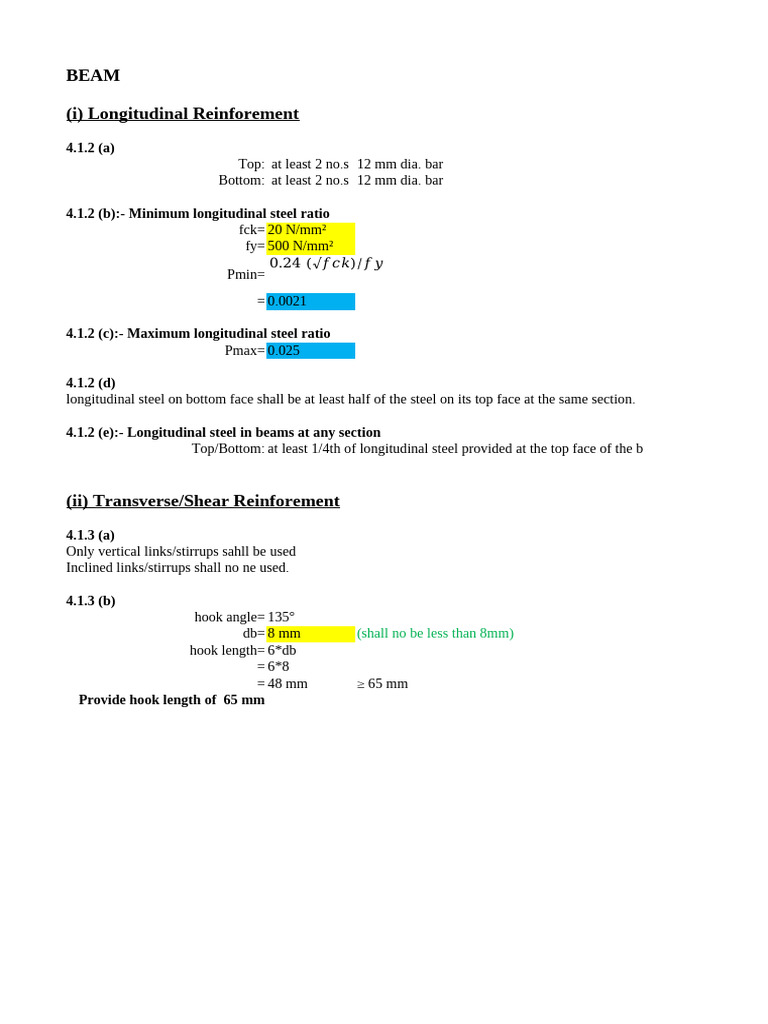 Beam Reinforcement Guidelines and Ratios | PDF
