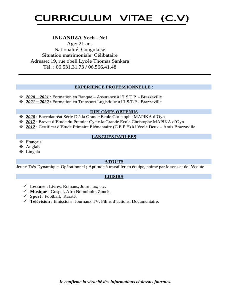 Profil de Yech Ingandza à Brazzaville | PDF