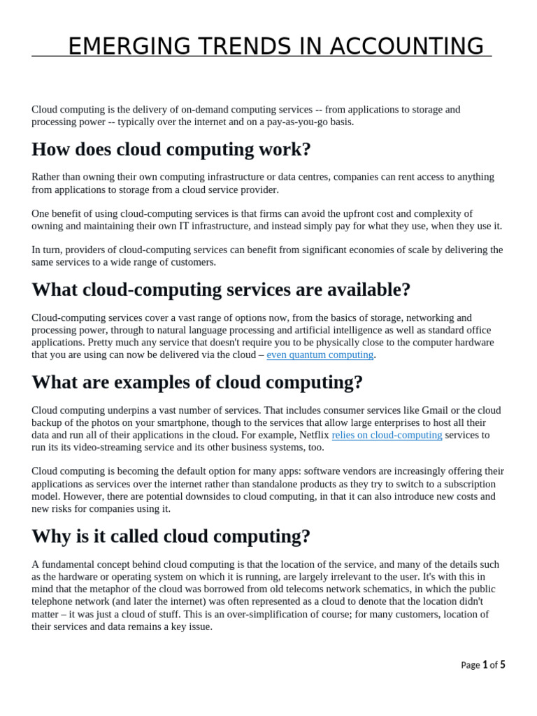 Emerging Trends in Accounting | PDF | Cloud Computing | Computing