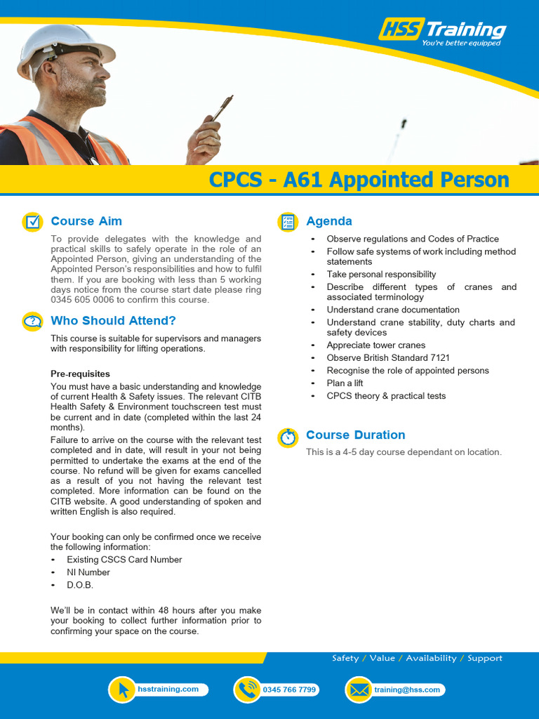 CPCS A61 Appointed Person Training | PDF