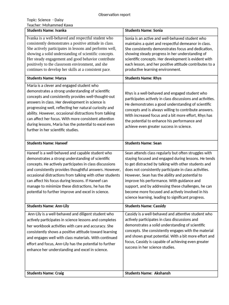 Observation Report - Daisy | PDF | Science | Social Psychology
