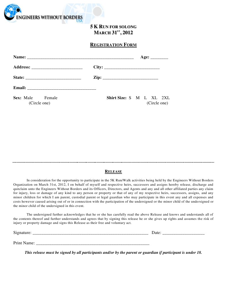 5K Run/Walk Registration Form | PDF | Sports & Recreation