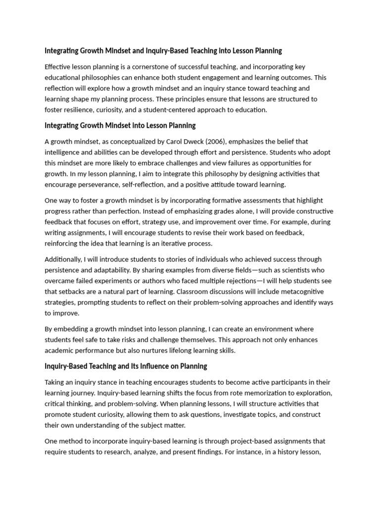 Growth Mindset in Lesson Planning | PDF | Inquiry Based Learning | Mindset