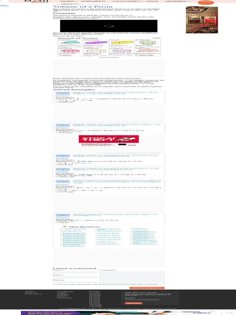 Volume of Prisms: Formulas & Examples | PDF | Volume | Area