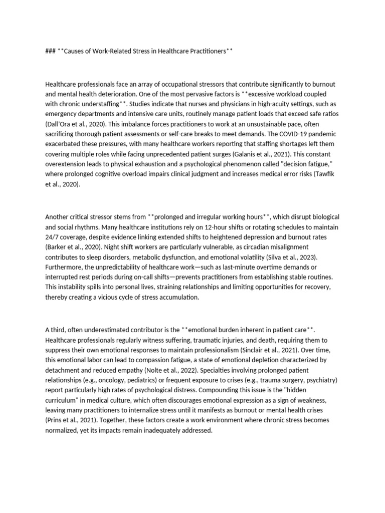 Causes of Stress in Healthcare Workers | PDF | Occupational Burnout ...