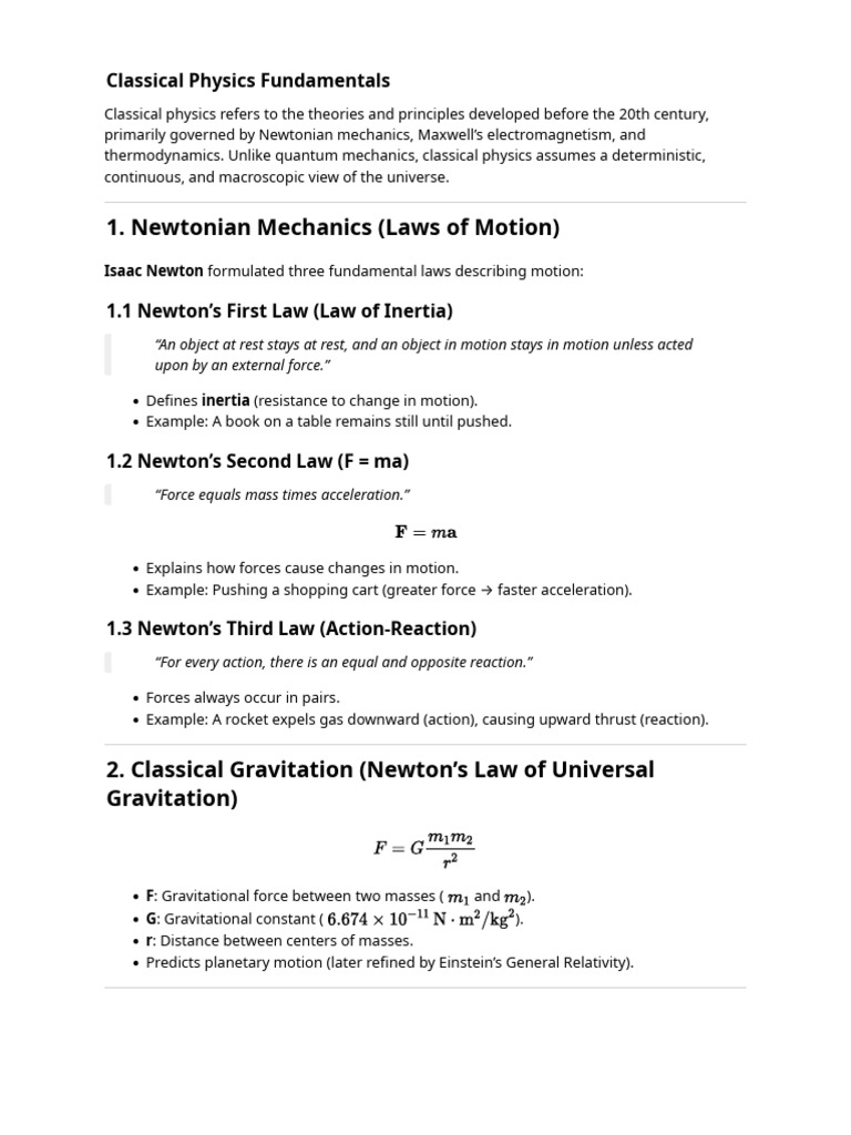 Classical Physics Fundamentals Pdf Force Classical Mechanics