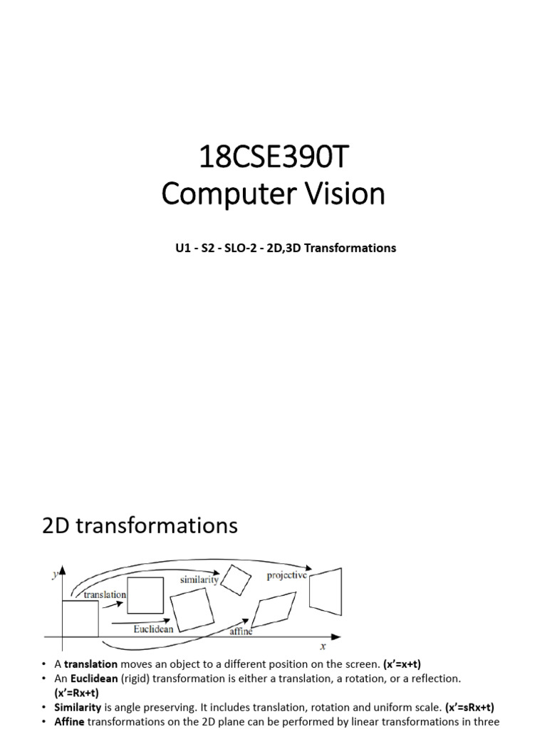 2D and 3D Transformations in Computer Vision | PDF | 2 D Computer ...