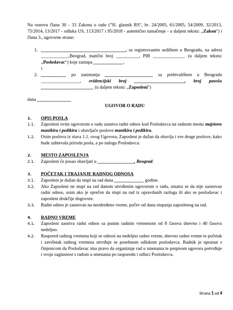 Model ugovor o radu na neodredjenо | PDF